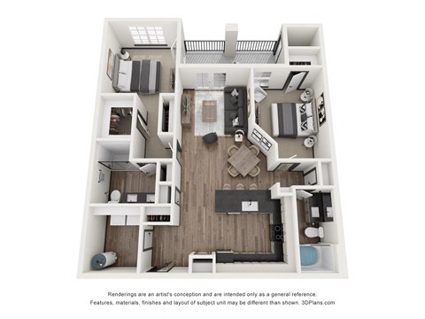 Floor plan for 2 beds, 2 baths, 1190 sqft